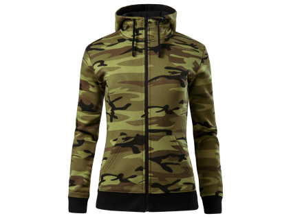 malfini camo zipper damska maskacova mikina zelena