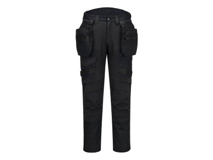 PORTWEST DX4 HOLSTER DX440 - Strečové slim fit montérky s odepínacími kapsami - celočerná (Velikost 48)